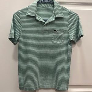 Boys Vineyard Vines green/ stripped polo. Size Small 8-10.